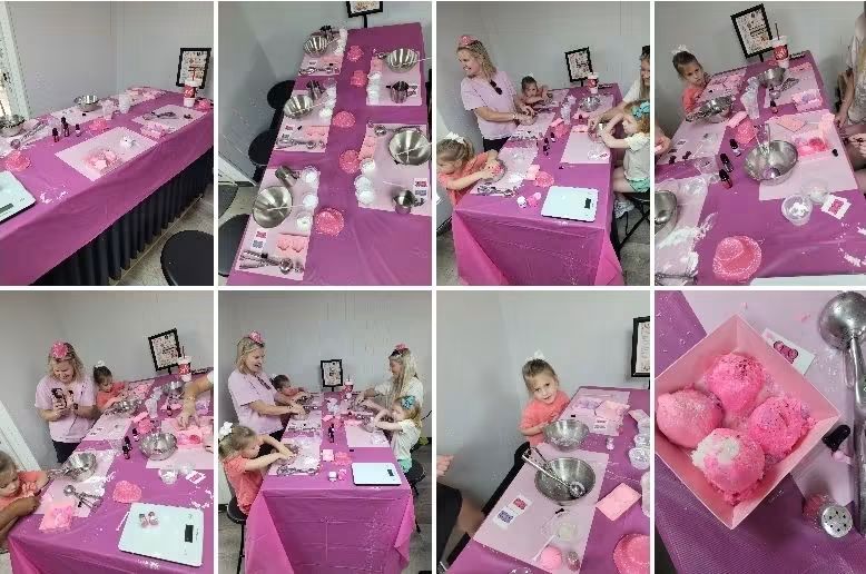 Kids pouring candles at a Lloyd Candle Company candle making workshop